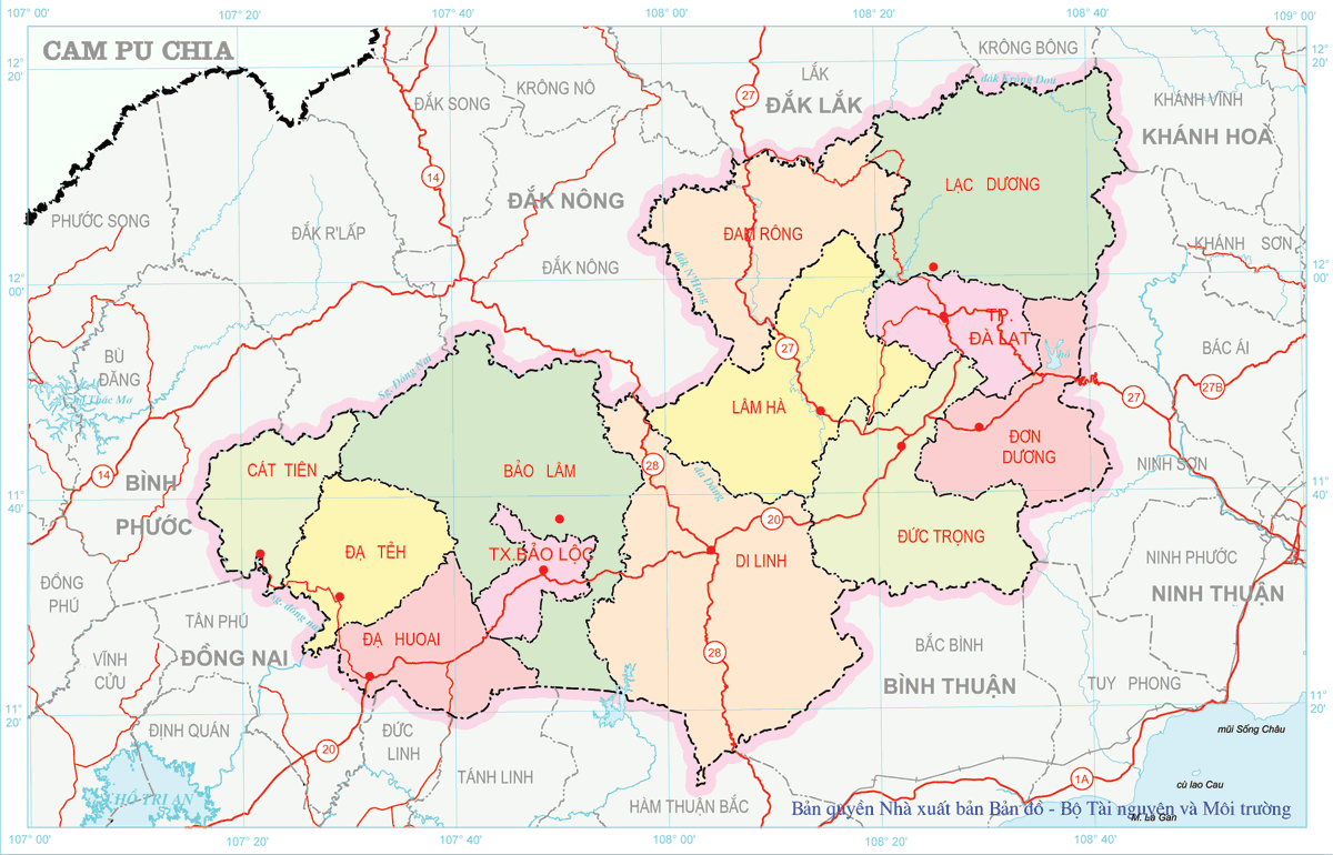 Bản đồ hành chính huyện Lâm Hà Lâm Đồng đã được cập nhật mới nhất năm