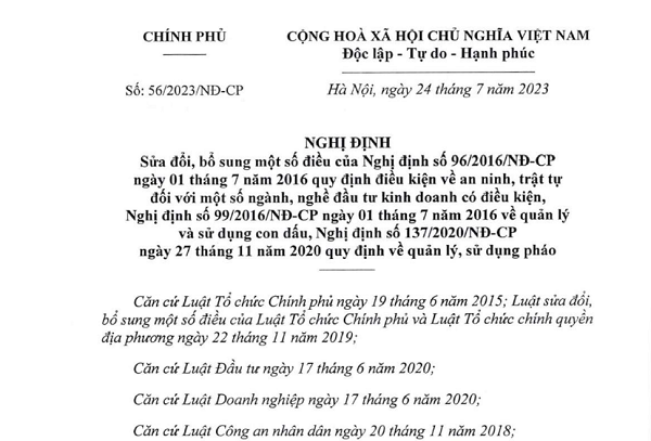 Những quy định mới về quản lý ngành, nghề đầu tư kinh doanh có điều kiện về  an ninh, trật tự tại Nghị định số 56/2023/NĐ-CP