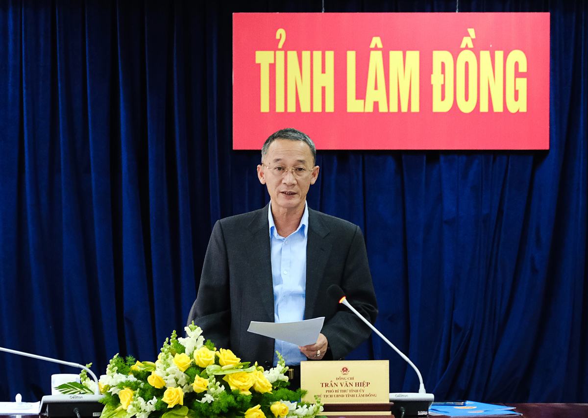 Đồng chí Trần Văn Hiệp - Phó Bí thư Tỉnh ủy, Chủ tịch UBND tỉnh phát biểu chỉ đạo tại cuộc họp